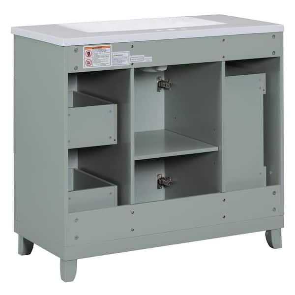 36 in. W x 18 in. D x 34.3 in. H Green Linen Cabinet with 3