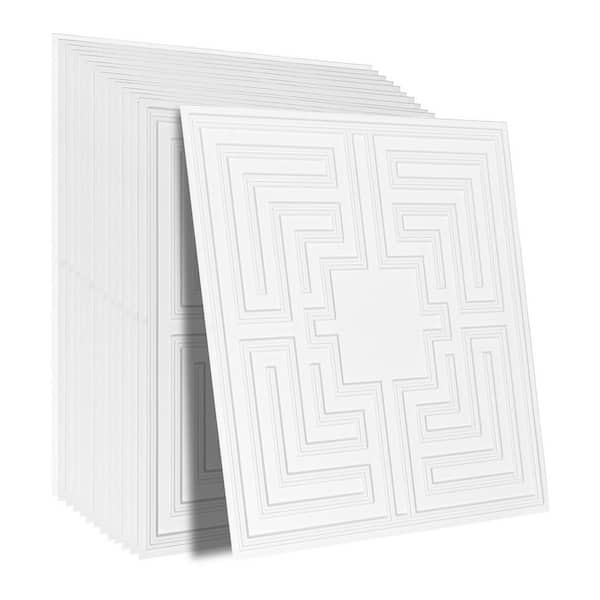 SKYSHALO Drop Ceiling Tiles, White 2 ft. x 2 ft. Standard Ceiling Tile 48 sq. ft. Premium PVC Sheet, Easy Installation, 12-Pack