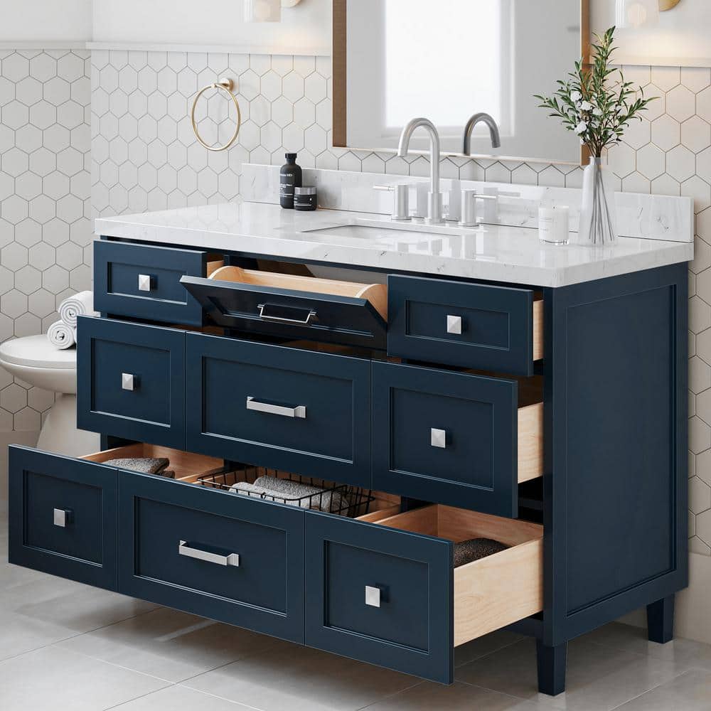 Midnight Blue 54" Single Sink Vanity with Carrara Quartz Top