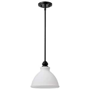 Russel 1-Light Matte Black Traditional Mini- Pendant Light with Satin White Glass Shade