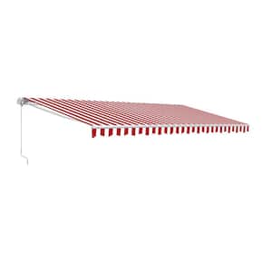10 ft. Motorized UV Polyester Retractable Patio Awning in Red/White
