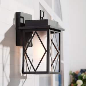 Farmhouse Black Outdoor Wall Sconce, Vistia 1-Light Modern Cage Outdoor Wall Lantern Sconce with Frosted Glass Shade