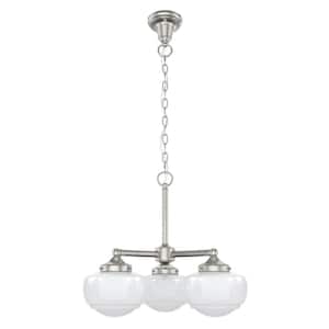 Saddle Creek 3-Light Brushed Nickel Chandelier with Cased White Glass Shades
