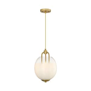 Fall Brook 100-Watt 3-Light Brushed Brass Shaded Pendant Light with Frosted Glass Frosted Glass Shade