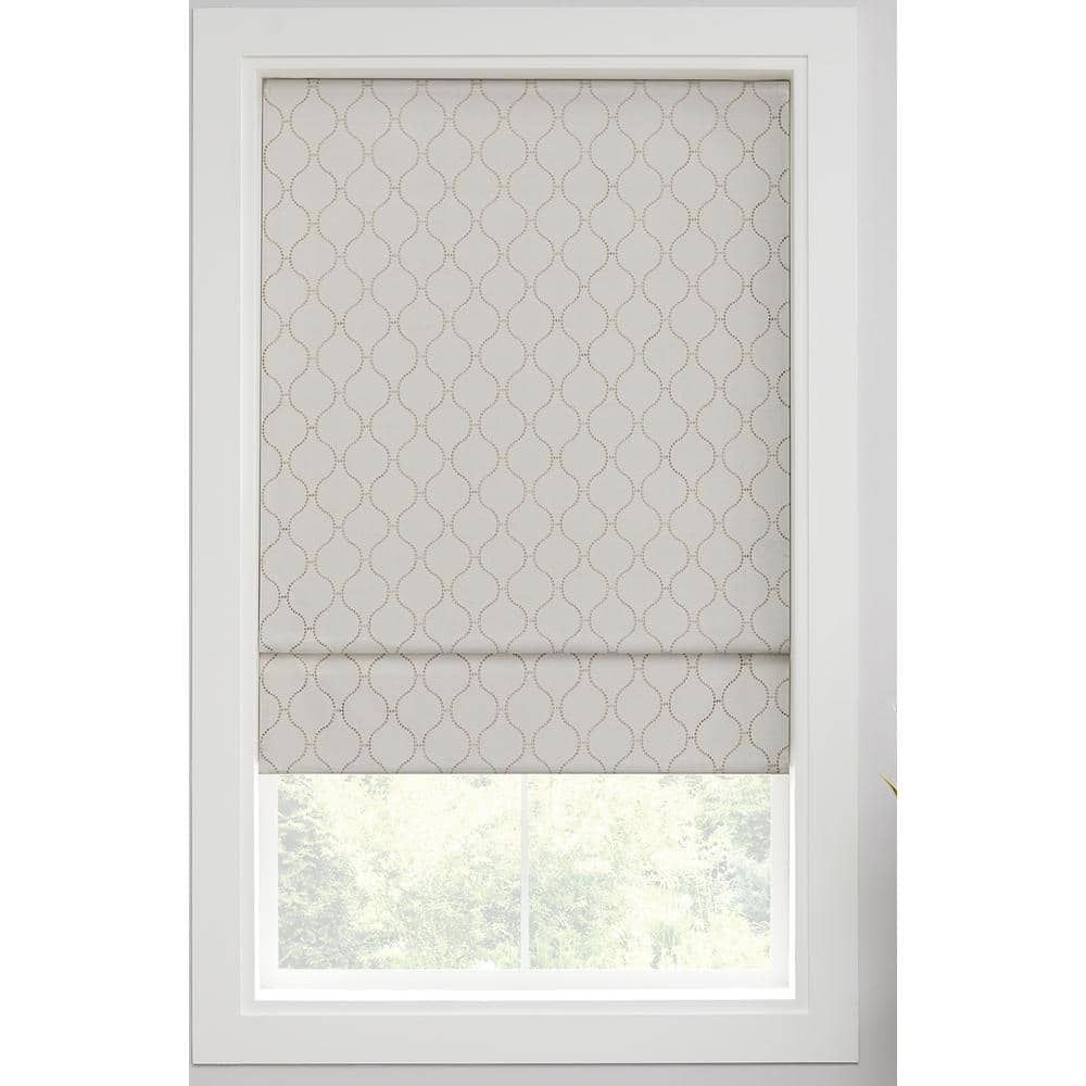 Linen Cordless Blackout Roman Shade with Woven Ogee Design