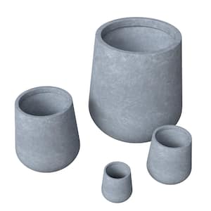 Orchid Modern 4 Piece Fiberstone and Clay Decorative Round Plant Pots with Drainage Holes, Aged Concrete