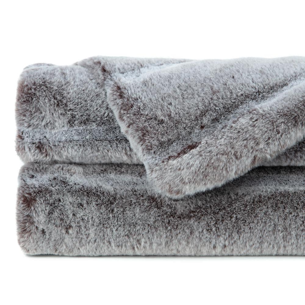 Luxurious Frost Tip Faux Fur Reversible Throw Blanket, 50x65 Inches, Gray