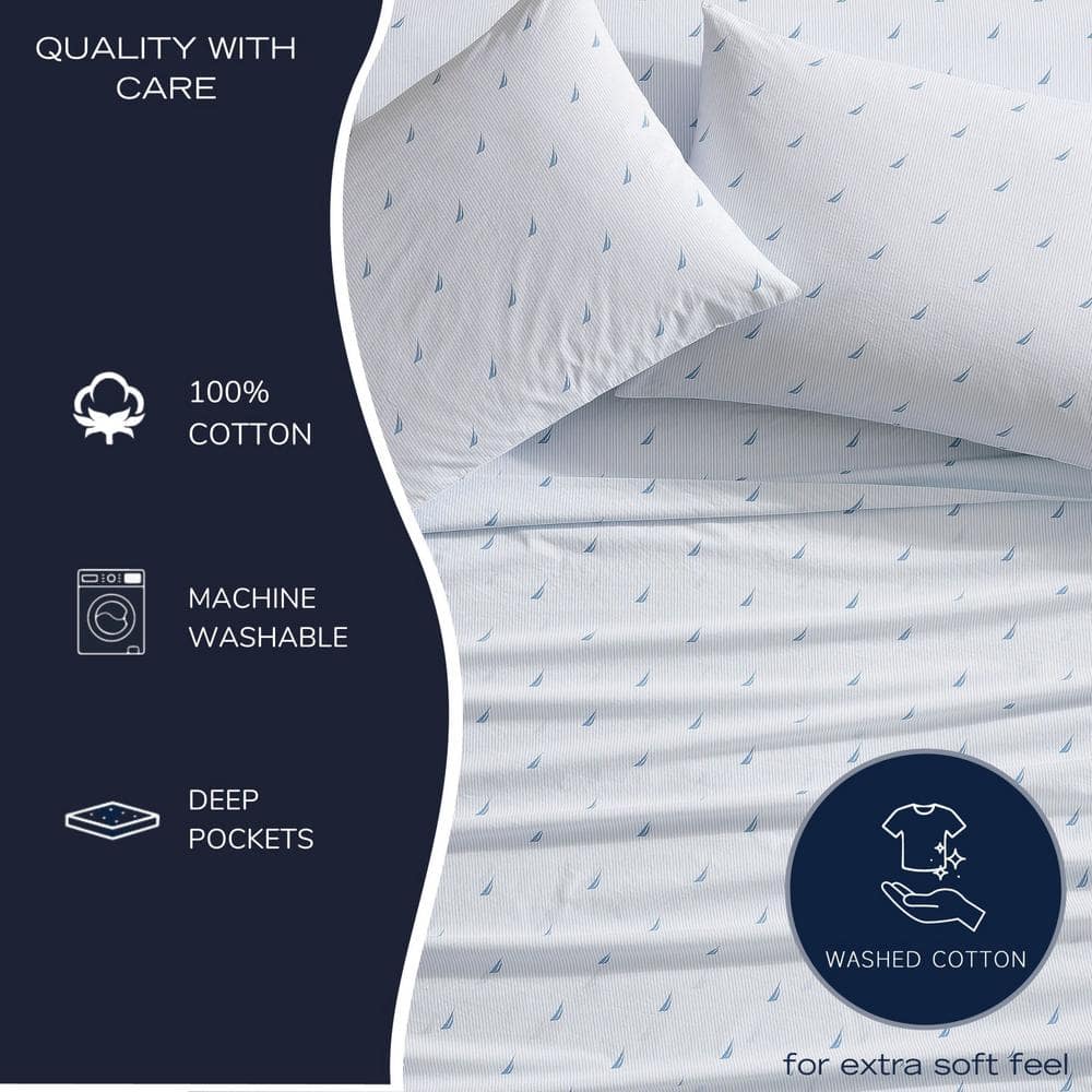 Navy Dusk Cotton Percale Twin Sheet Set with Stripes
