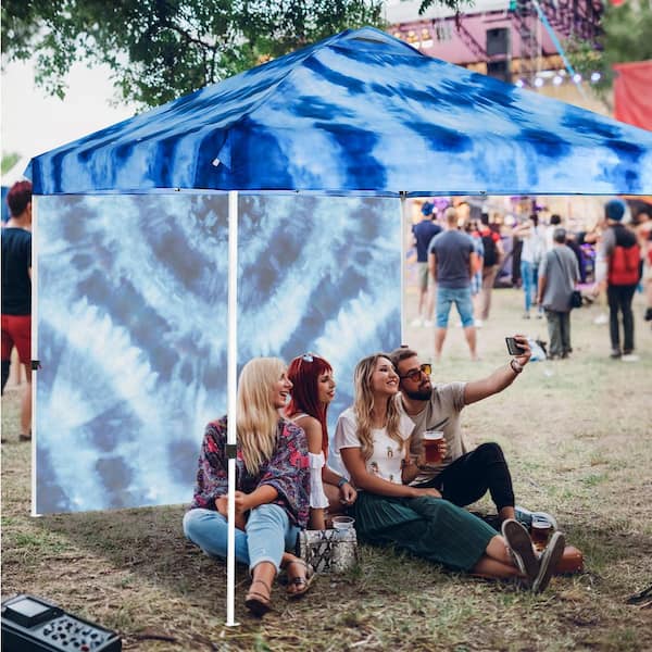 EAGLE PEAK 10 ft. x 10 ft. Multi-Colored Instant Canopy Pop Up Tent with 1-Sidewall, Wheeled Bag and 4-Weight Bags