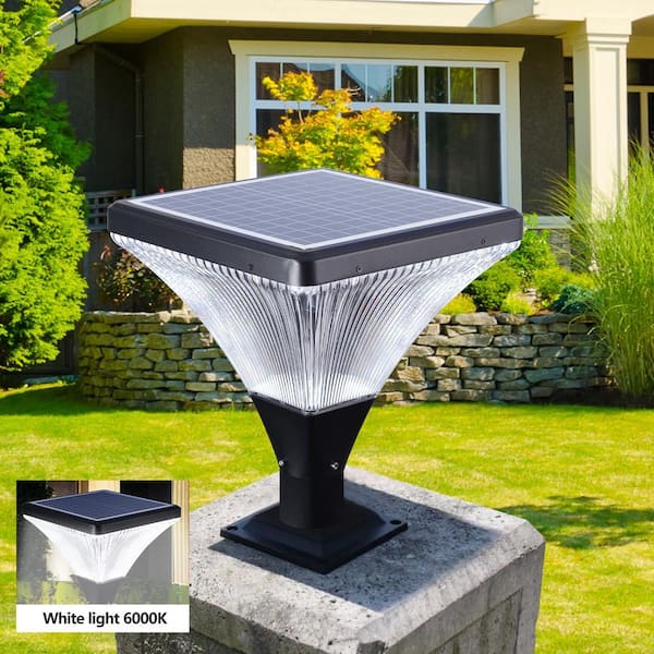 Logmey Black Integrated LED 3x3 Outdoor Solar Deck Post Cap Light with Remote Control IP65 Waterproof SPL-103856