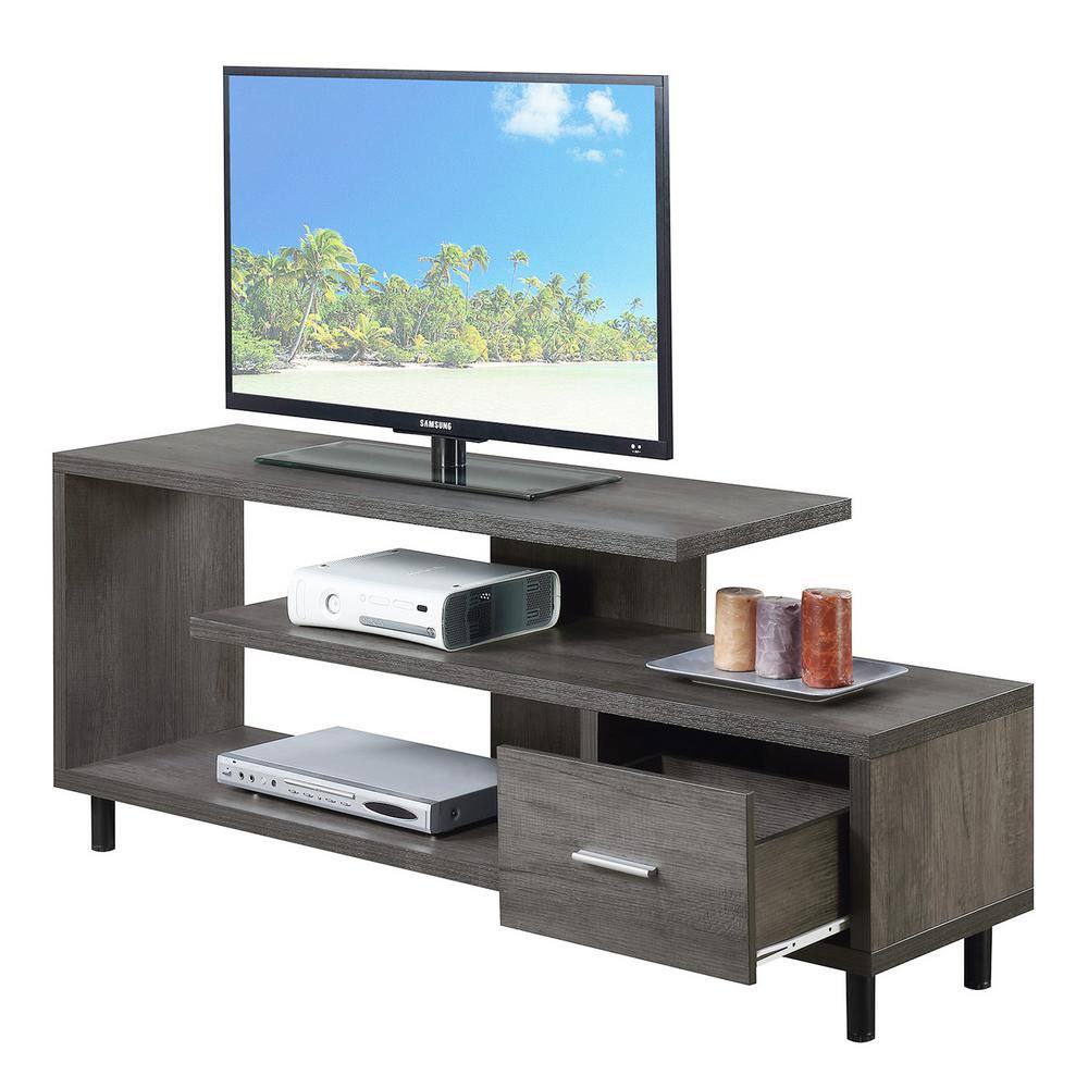 Modern Charcoal Gray 59" TV Stand with Open Shelves and Cabinet