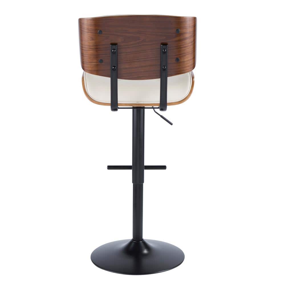Contemporary Cream Faux Leather & Walnut Adjustable Swivel Chair