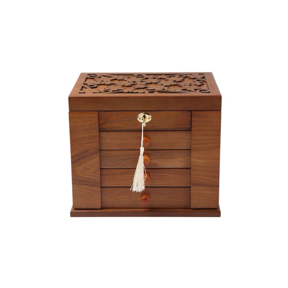 Brown Rectangular Wood Jewelry Box with Lock and Key HD8JZFM7SX - The ...