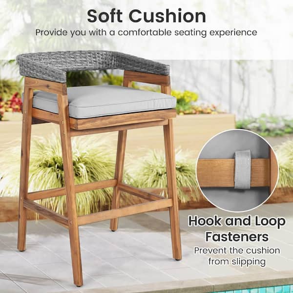 Costway Wood Outdoor Bar Stool Counter Height Bar Stools with Gray