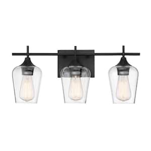 Octave 21 in. W x 9 in. H 3-Light English Bronze Bathroom Vanity Light with Clear Glass Shades