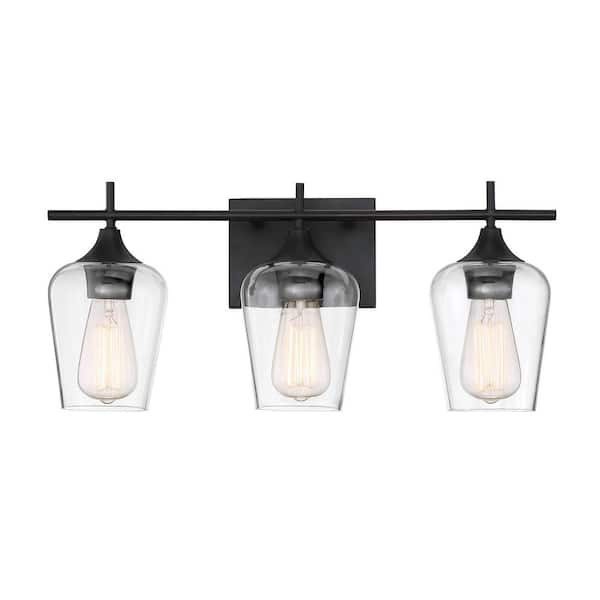 Savoy House Octave 21 in. W x 9 in. H 3-Light English Bronze Bathroom Vanity Light with Clear Glass Shades