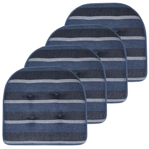 Bradford Stripe U-Shape Memory Foam 17 in.x16 in. Non-Slip Back, Chair Cushion (4-Pack) Steel Blue