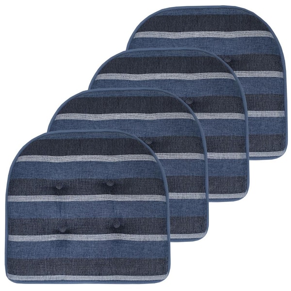 Sweet Home Collection Bradford Stripe U-Shape Memory Foam 17 in.x16 in. Non-Slip Back, Chair Cushion (4-Pack) Steel Blue