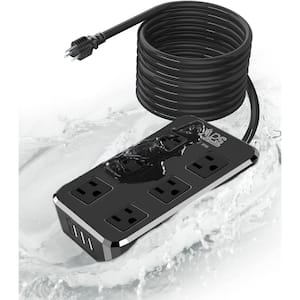 10 ft. 6-Outlets Surge Protecto Extension Cord Outdoor Waterproof Power Strip with and 3-USB Ports