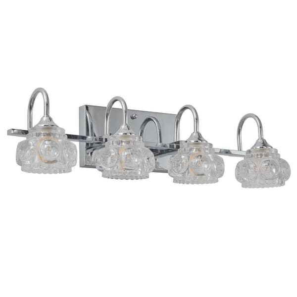 Retro 22.8 in. 4-Light Chrome Bathroom Vanity Light with Crystal Glass Shade