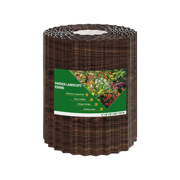 20 ft. L x 8 in. H x 0.1 in. ft. Corrugated Rubber Landscape Edging Border Sturdy Brown Steel Garden Lawn 1-Pack