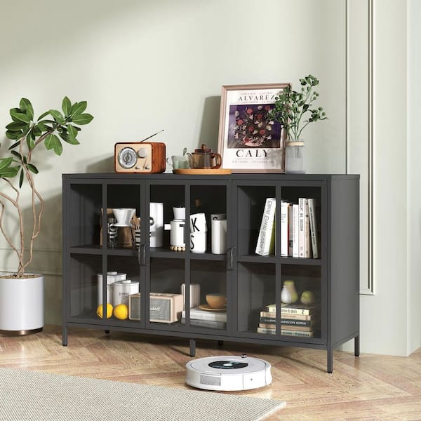 Otryad Heavy Duty Metal Modern Sideboard Buffet Cabinet with Storage Premium Steel Storage Cabinet, Adjustable Feet in Black