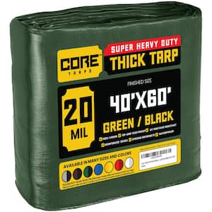 40 ft. x 60 ft. Green/Black 20 Mil Heavy Duty Polyethylene Tarp, Waterproof, UV Resistant, Rip and Tear Proof