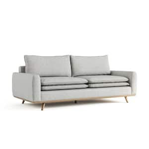 Kasi 82 in. Round Arm Cotton Linen Blend Straight Sofa in Oak/Light Gray with Feather Blend