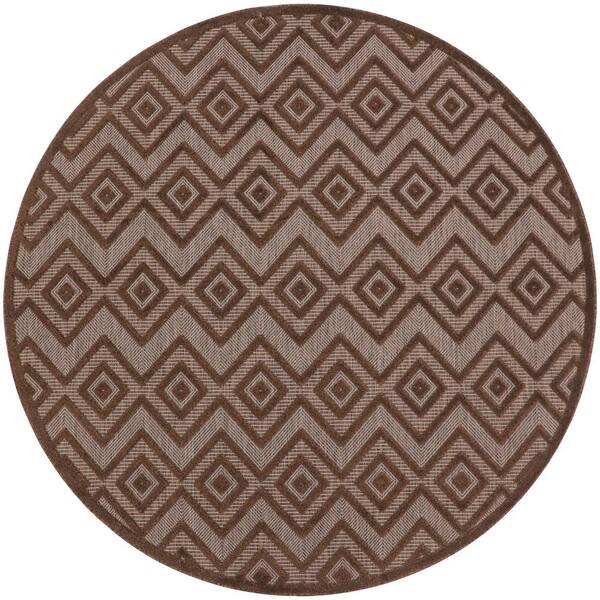 Nourison Versatile Brown 4 ft. x 4 ft. Diamond Contemporary Round Indoor Area Rug