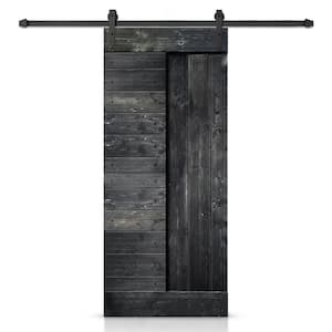 30 in. x 84 in. Metallic Gray Stained DIY Knotty Pine Wood Interior Sliding Barn Door with Hardware Kit