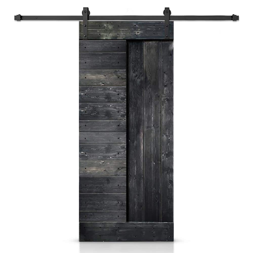 42 in. x 84 in. Metallic Gray Stained DIY Knotty Pine Wood Interior Sliding Barn Door with Hardware Kit price history on PriceWatchPro