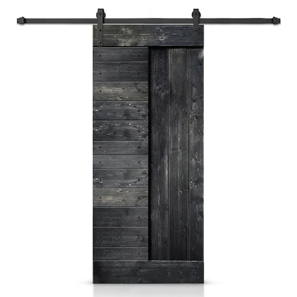 CALHOME 42 in. x 84 in. Metallic Gray Stained DIY Knotty Pine Wood Interior Sliding Barn Door with Hardware Kit