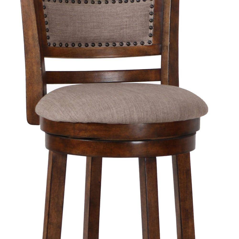 Classic Swivel Barstool with Nailhead Trim, Brown and Beige