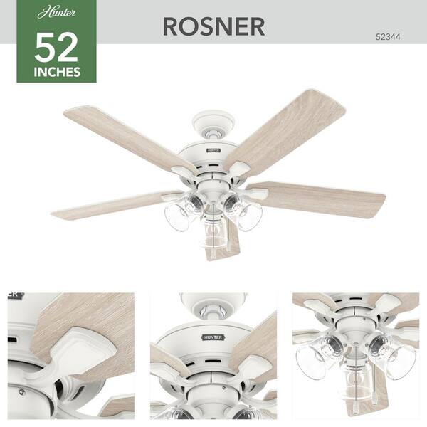 Hunter Rosner 52 in. Indoor Matte White Ceiling Fan with