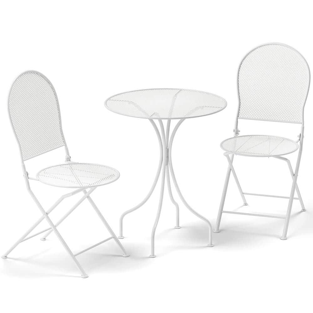 3-Piece Metal Bistro Patio Round Table + 2 Folding Chairs Rattan-Pattern 330 lb. per Chair + Hollow Tabletop price history on PriceWatchPro