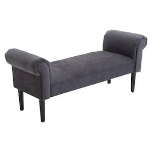 Dark Grey Polyester Armrest Ottoman Bench 23 in. x 52 in. x 18 in.