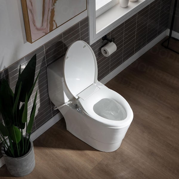 WOODBRIDGE Revel One Piece 1.1GPF/1.6 GPF Dual Flush Elongated Toilet with  Advance Smart Bidet Toilet in White HT737 - The Home Depot