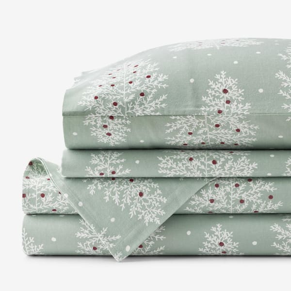 The Company Store Legends Hotel Evergreen Trees Velvet Flannel Gray Cotton Twin Sheet Set