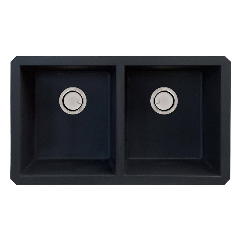 Black Granite Double Bowl Undermount Kitchen Sink with Accessories