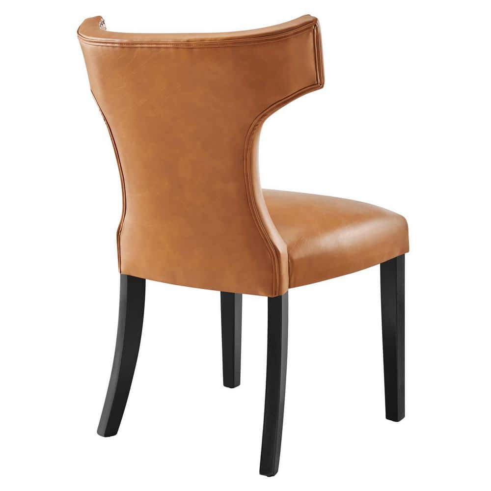 Tan Vegan Leather Upholstered Side Chair with Wood Legs