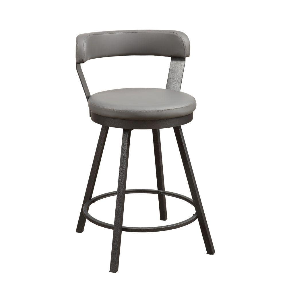 Gray Faux Leather Swivel Counter Stools with Metal Base, Set of 2