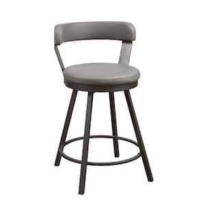 25.25 in. Gray Low Back Metal Frame Counter Height Stool Chair with Faux Leather Seat (Set of 2)