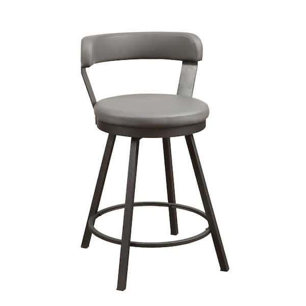 Benjara 25.25 in. Gray Low Back Metal Frame Counter Height Stool Chair with Faux Leather Seat (Set of 2)