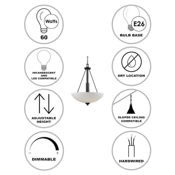 Mod Pod 20 in. 3-Light Oil Rubbed Bronze Hanging Pendant Light Fixture with Frosted Glass Shade