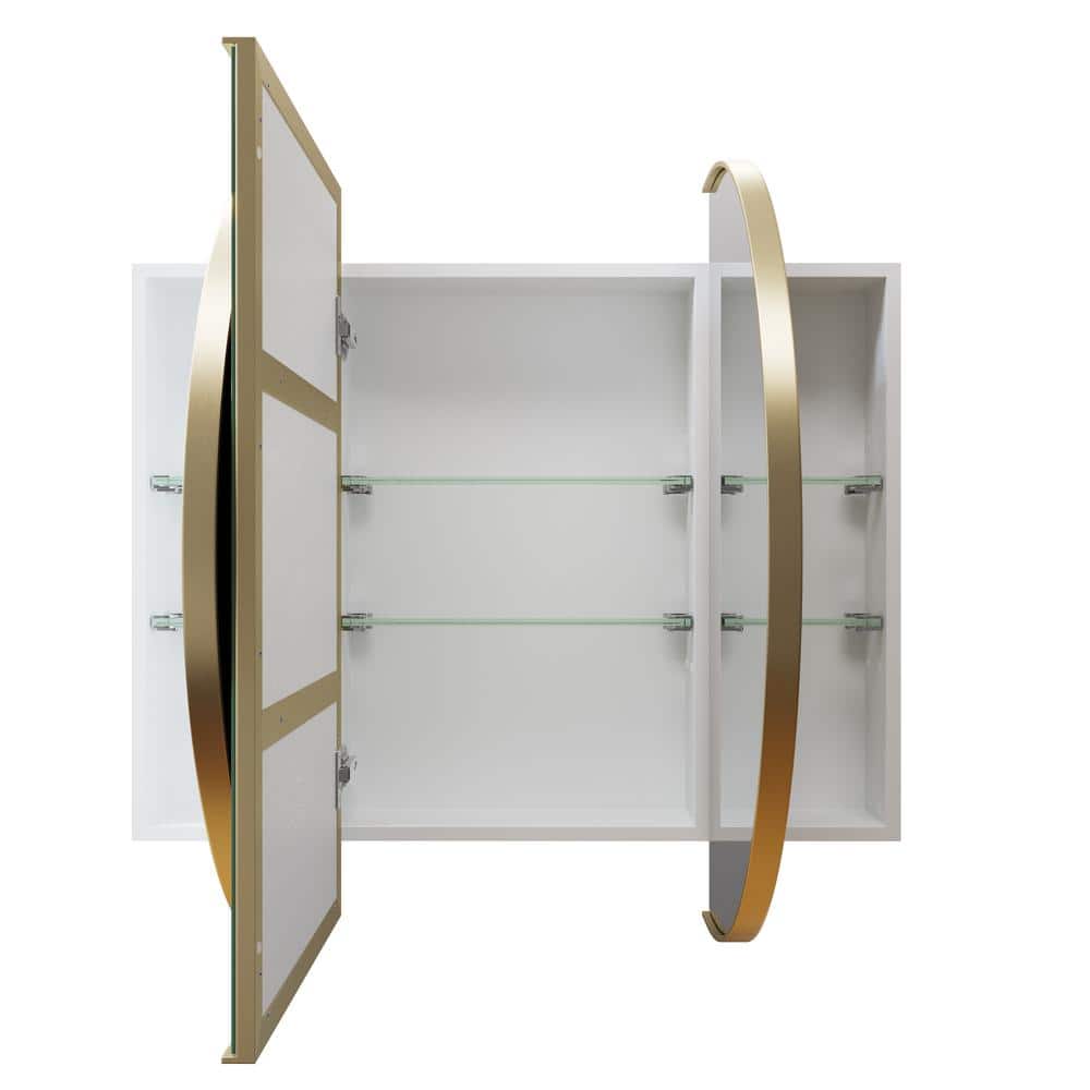 Satin Brass Recessed Medicine Cabinet with Adjustable Shelves