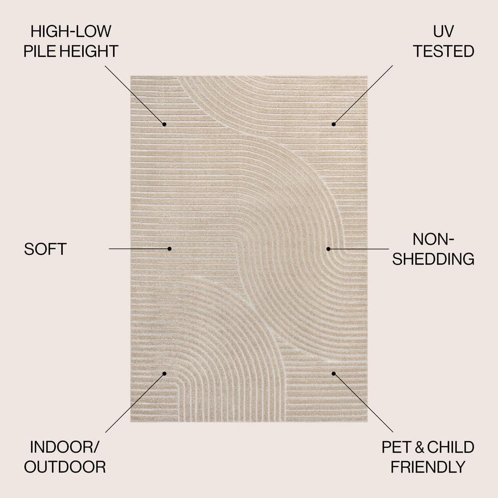 High-Low Geometric Beige and Cream 4' x 6' Synthetic Area Rug