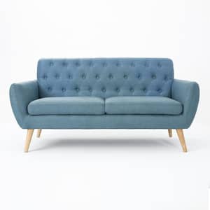 Bernice 67.25 in. Blue Solid Fabric 3-Seater Tuxedo Sofa