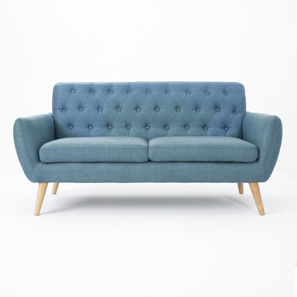 Noble House Bernice 67.25 in. Blue Solid Fabric 3-Seater Tuxedo Sofa