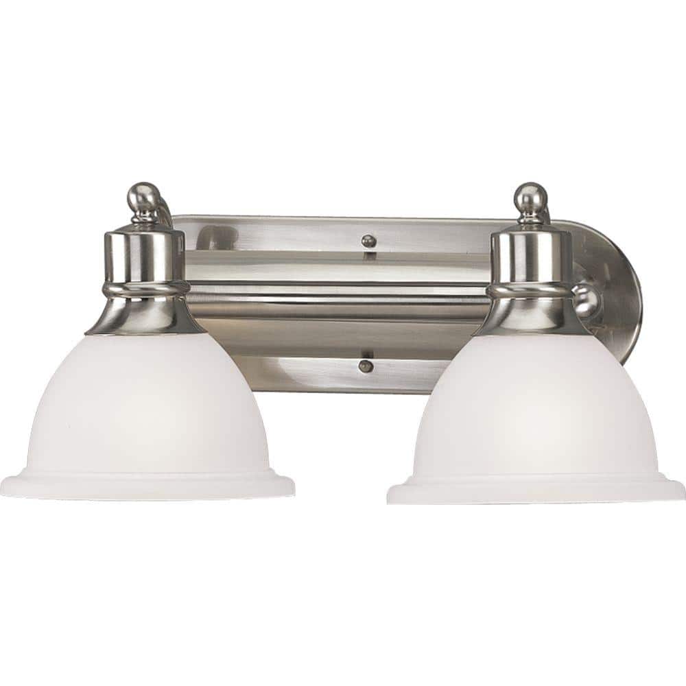 Madison Brushed Nickel 2-Light Wall Bracket with White Etched Glass
