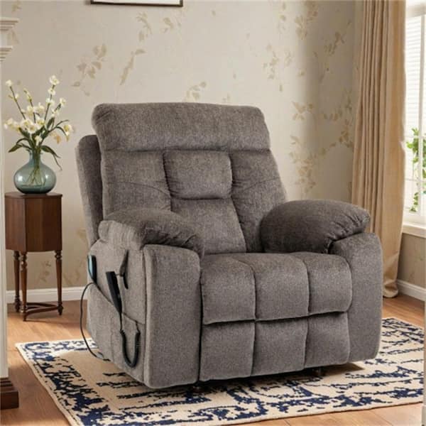 Chenille Power Lift Recliner Chair with High Density Foam, Massage and Heating, 2 Pocket Cup Holders, 2 OKIN Motors